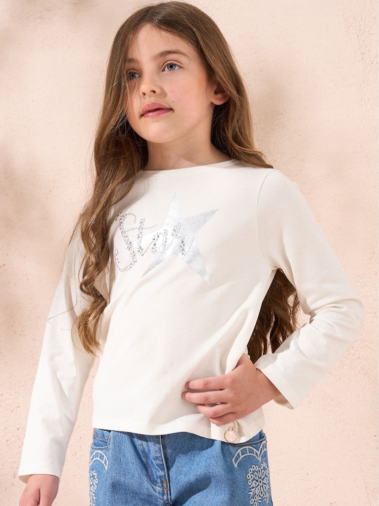 Angel & Rocket Cream Erin Ivory Long Sleeve Star T-Shirt - Image 1 of 6