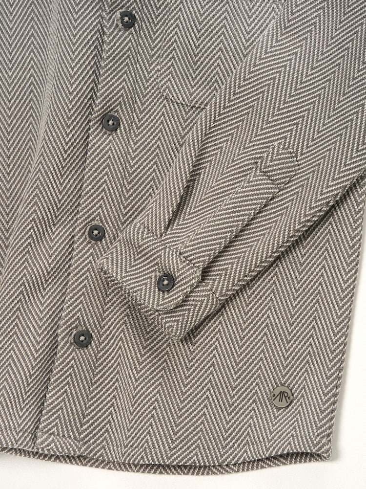 Angel & Rocket Grey Henry Herringbone Textured Shirt - Image 3 of 3