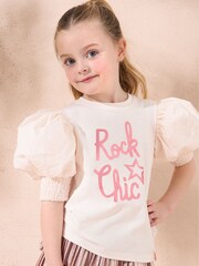 Angel & Rocket Pink Heidi Woven Puff Sleeve Love T-Shirt - Image 1 of 4