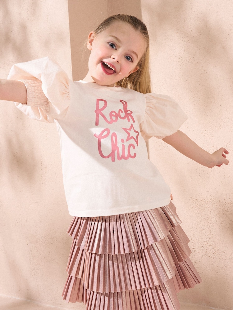 Angel & Rocket Pink Heidi Woven Puff Sleeve Love T-Shirt - Image 2 of 4