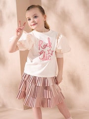 Angel & Rocket Pink Heidi Woven Puff Sleeve Love T-Shirt - Image 3 of 4