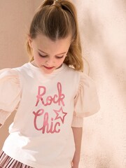 Angel & Rocket Pink Heidi Woven Puff Sleeve Love T-Shirt - Image 4 of 4