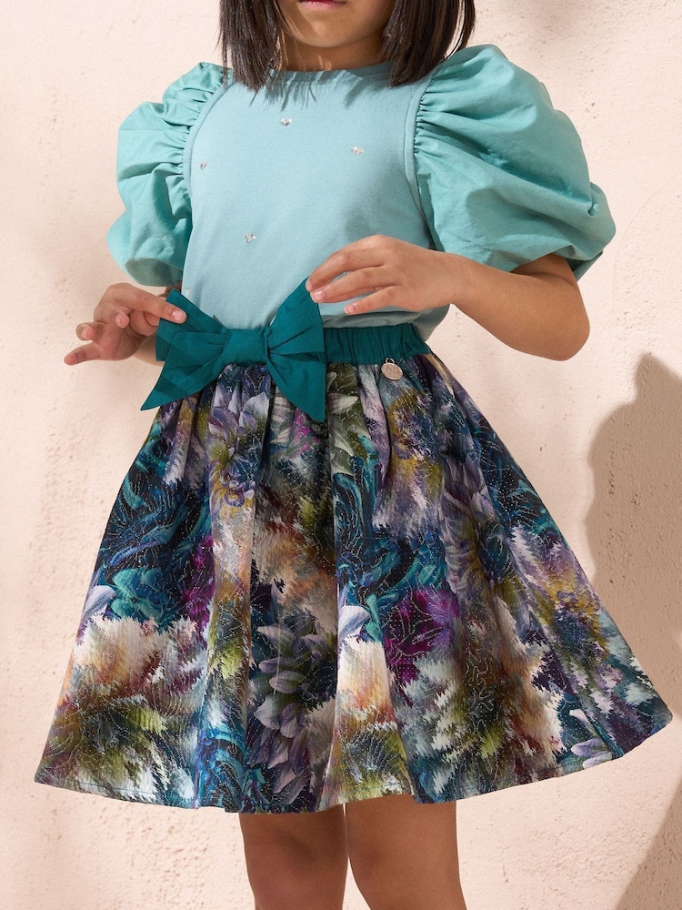 Angel & Rocket Blue Mirielle Multi Jacquard Print 100% Cotton Skirt - Image 1 of 4