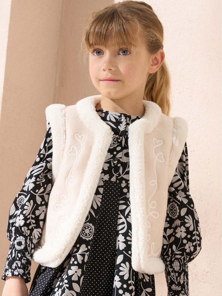 Angel & Rocket Cream Leonie Ivory Shearling Gilet - Image 1 of 5