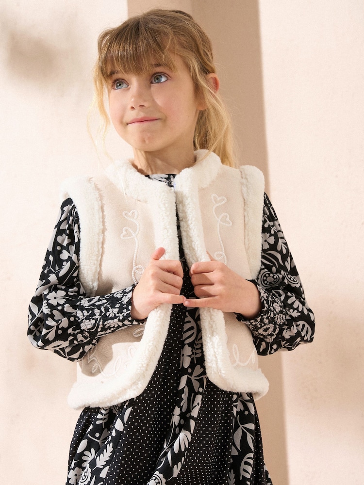 Angel & Rocket Cream Leonie Ivory Shearling Gilet - Image 2 of 5