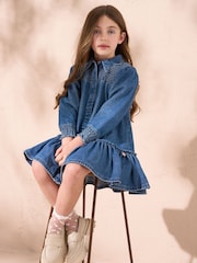 Angel & Rocket Blue Rafferty Denim 100% Cotton Star Collar Dress - Image 1 of 4