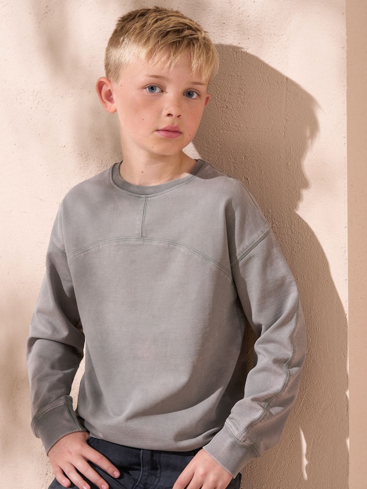 Angel & Rocket Grey Evan Long Sleeve Washed Graphic 100% Cotton T-Shirt - Image 1 of 3