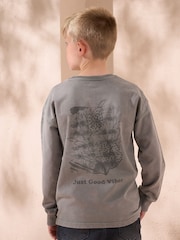 Angel & Rocket Grey Evan Long Sleeve Washed Graphic 100% Cotton T-Shirt - Image 2 of 3