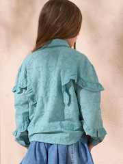 Angel & Rocket Green Juiette Broderie Frill 100% Cotton Shirt - Image 2 of 5