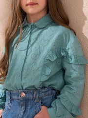 Angel & Rocket Green Juiette Broderie Frill 100% Cotton Shirt - Image 3 of 5