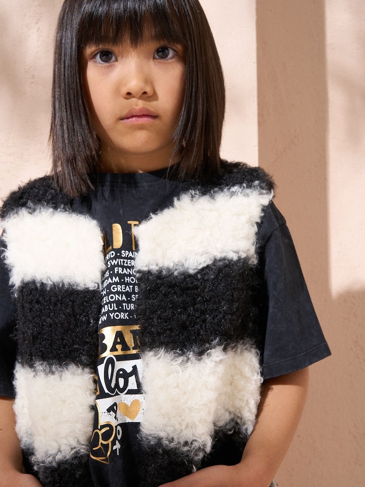Angel & Rocket Black Stripe Mari Faux Fur Gilet - Image 2 of 4