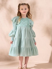 Angel & Rocket Green Sofia Velvet Tiered Dress - Image 1 of 4