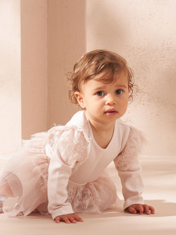 Angel & Rocket Pink Lana Lace Ruffle 100% Cotton Bodysuit and Tutu Dress Set - Image 4 of 4