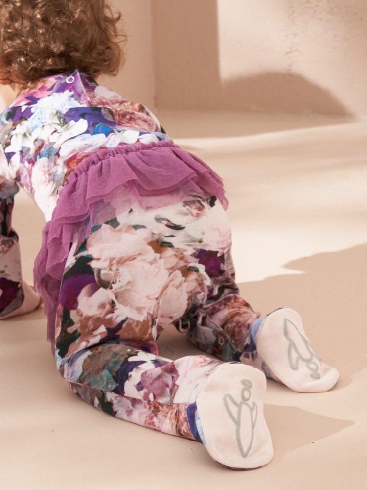 Angel & Rocket Purple Fleur Floral Print Tutu 100% Cotton Babygrow and Headband Set - Image 4 of 4 Angel & Rocket Purple Fleur Floral Print Tutu 100% Cotton Babygrow and Headband Set - Image 4 of 4