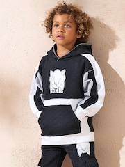 Angel & Rocket Black Sonic Mix Textured Block 100% Cotton Hoodie - Image 1 of 3