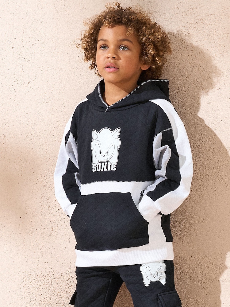 Angel & Rocket Black Sonic Mix Textured Block 100% Cotton Hoodie - Image 1 of 3