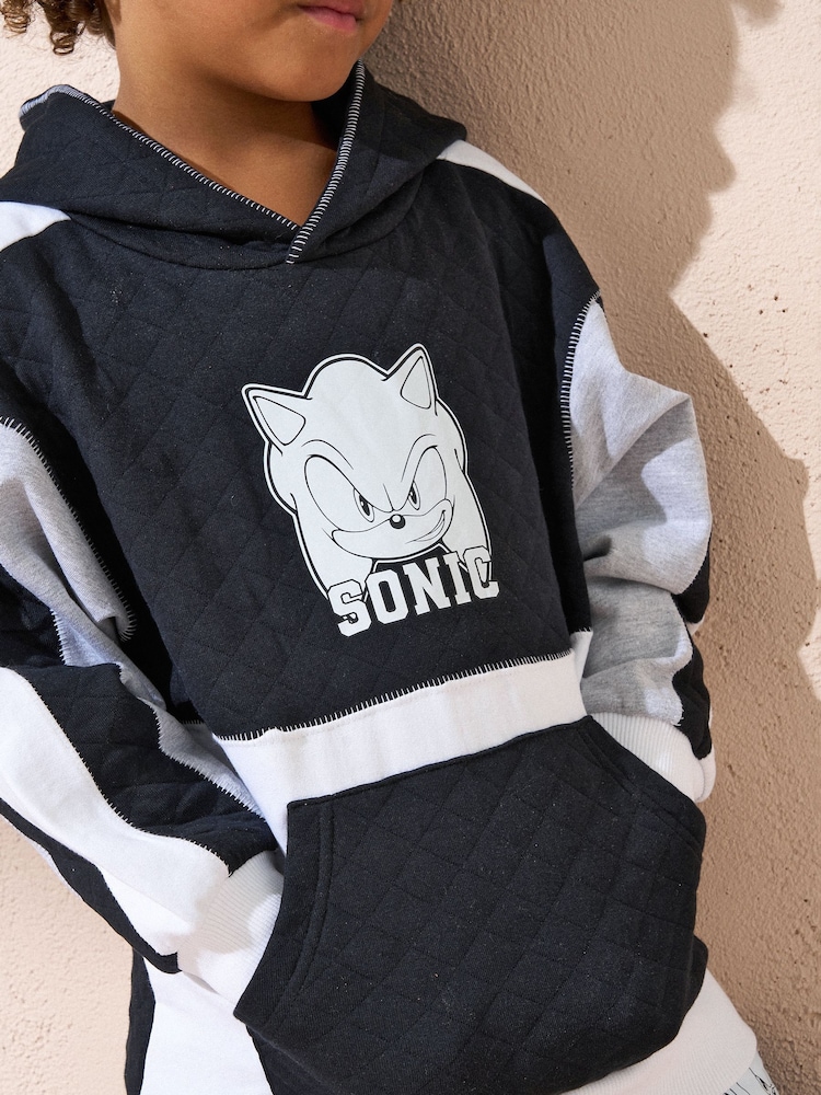 Angel & Rocket Black Sonic Mix Textured Block 100% Cotton Hoodie - Image 2 of 3