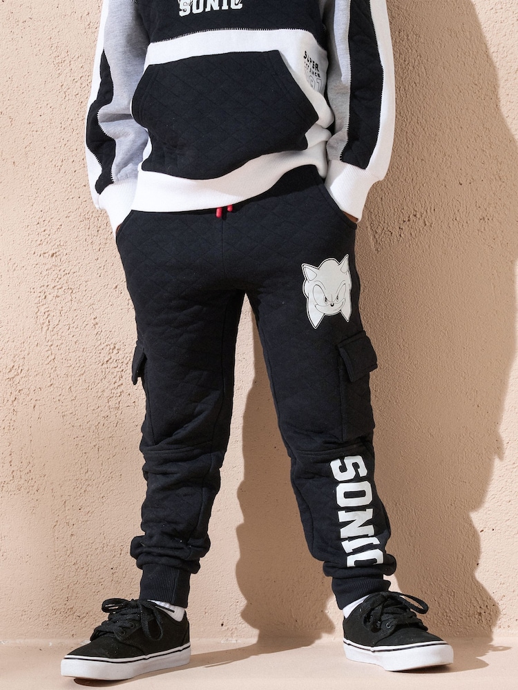 Angel & Rocket Black Sonic Textured Cargo 100% Cotton Joggers - Image 1 of 3