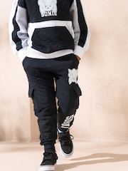 Angel & Rocket Black Sonic Textured Cargo 100% Cotton Joggers - Image 2 of 3