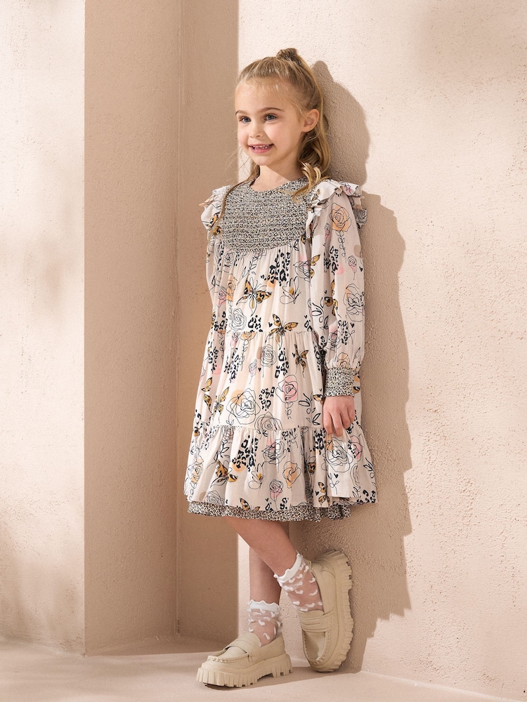 Angel & Rocket Cream Lyra Butterfly Print Tiered Dress - Image 1 of 1 Angel & Rocket Cream Lyra Butterfly Print Tiered Dress - Image 1 of 1