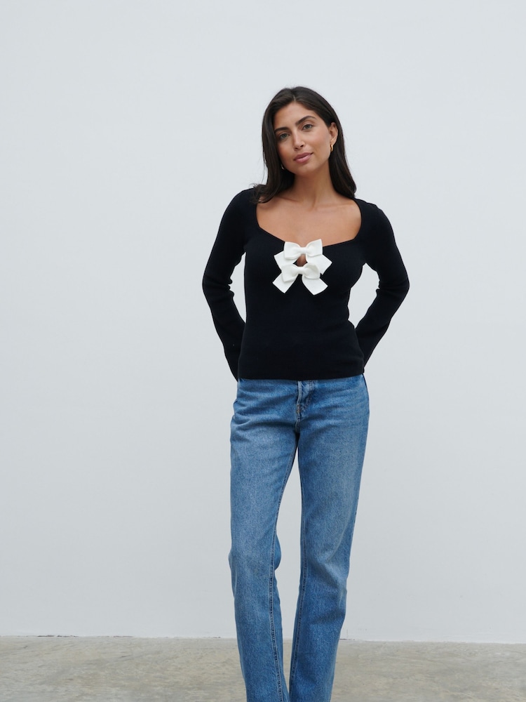 Pretty Lavish Black Annabeth Bow Knit Top - Image 4 of 4 Pretty Lavish Black Annabeth Bow Knit Top - Image 4 of 4