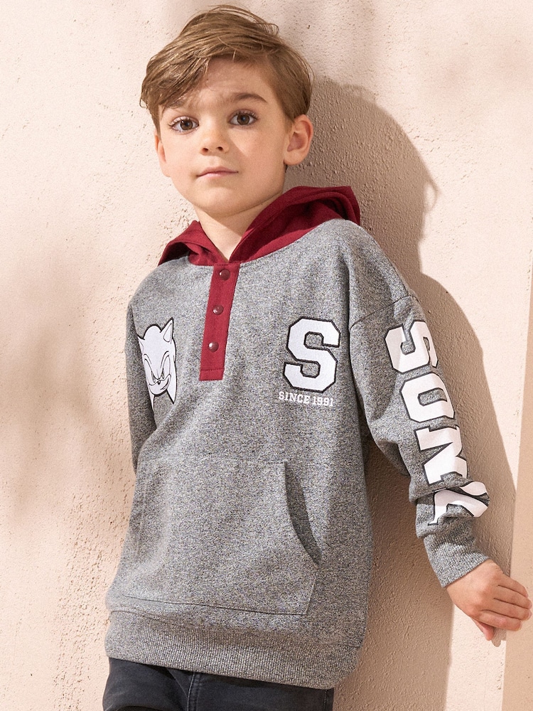 Angel & Rocket Grey Sonic Textured Mix Fabric 100% Cotton Hoodie - Image 1 of 6