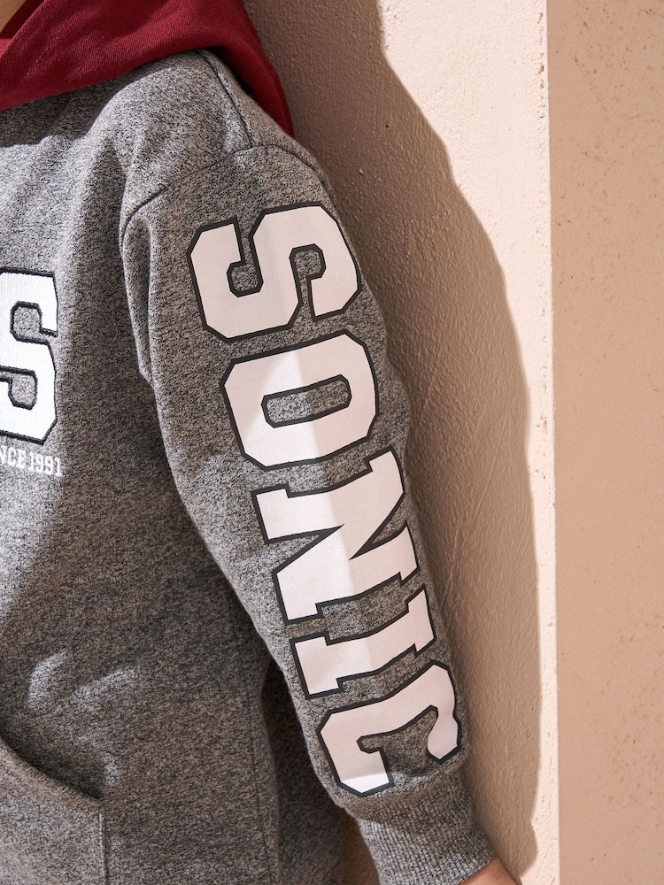 Angel & Rocket Grey Sonic Textured Mix Fabric 100% Cotton Hoodie - Image 3 of 6