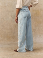 Desteñido - 100% Cotton Embroidered Wide Leg Jeans - Imagen 4 de 8