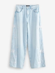 Desteñido - 100% Cotton Embroidered Wide Leg Jeans - Imagen 6 de 8