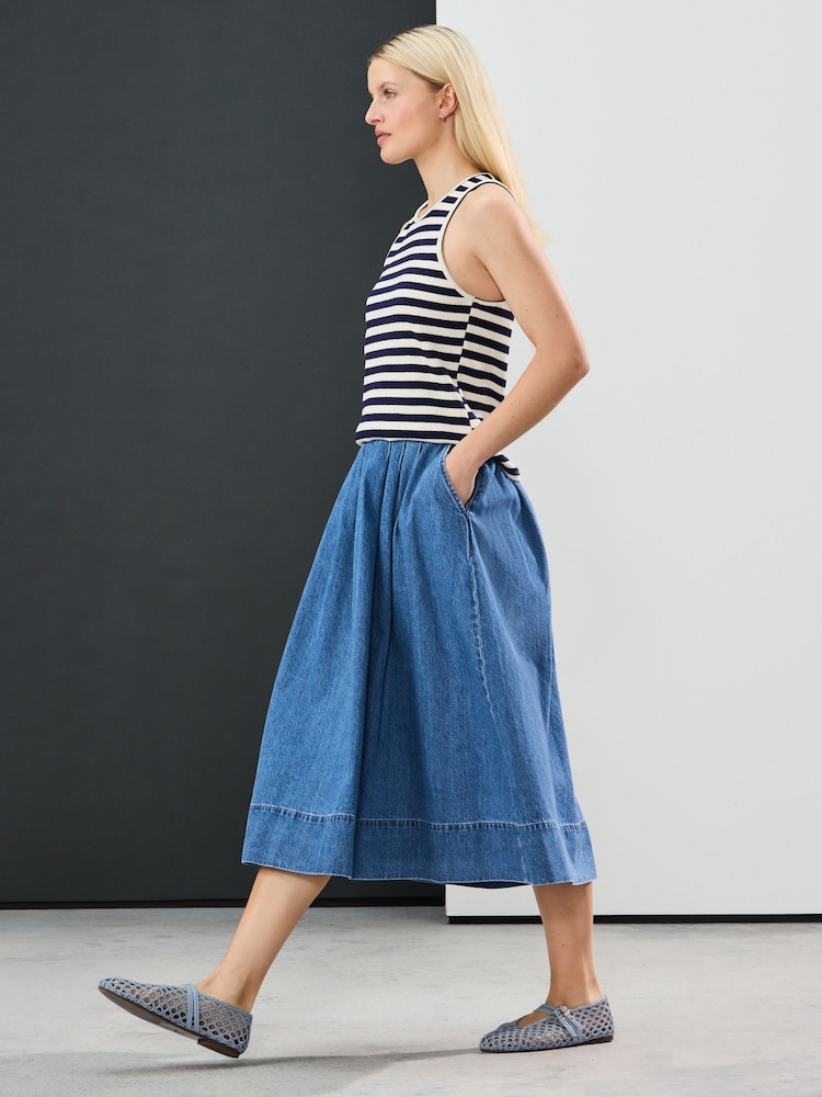 Denim azul medio - Falda a media pierna evasé de denim 100% algodón - Imagen 1 de 5 Denim azul medio - Falda a media pierna evasé de denim 100% algodón - Imagen 1 de 5