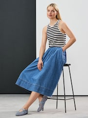 Mid Blue Denim Full A-line Denim 100% Cotton Midi Skirt - Image 2 of 5