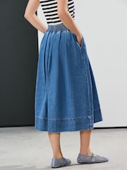 Mid Blue Denim Full A-line Denim 100% Cotton Midi Skirt - Image 4 of 5