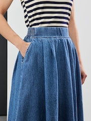 Mid Blue Denim Full A-line Denim 100% Cotton Midi Skirt - Image 5 of 5