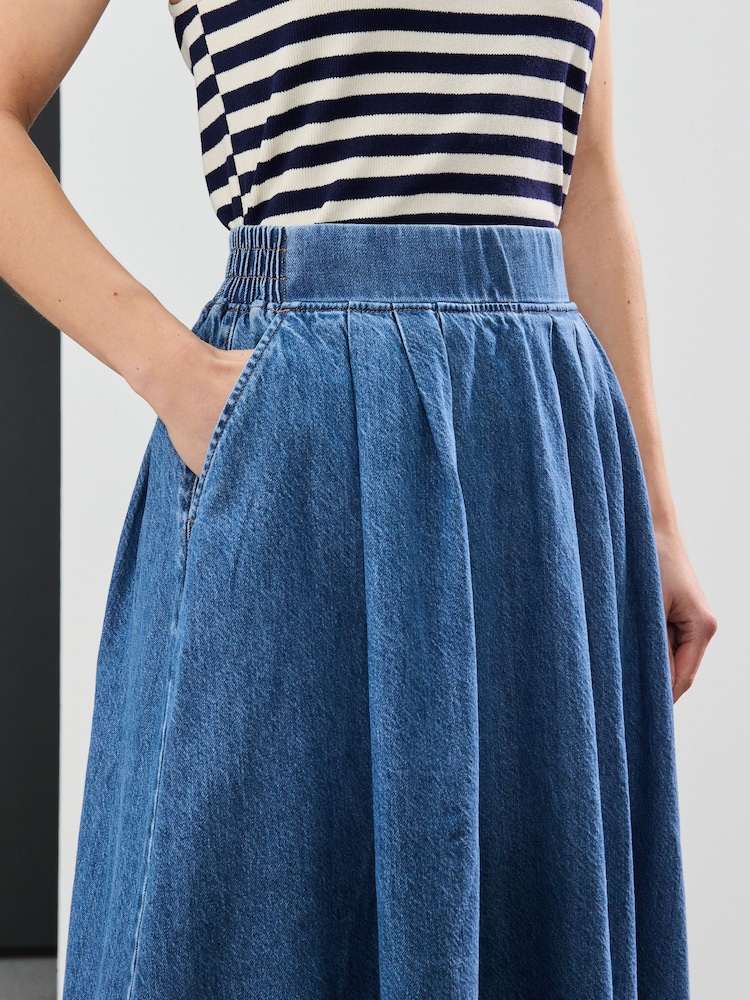 Mid Blue Denim Full A-line Denim 100% Cotton Midi Skirt - Image 5 of 5