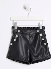 River Island Black Girls Faux Leather Military Shorts - Image 1 of 4