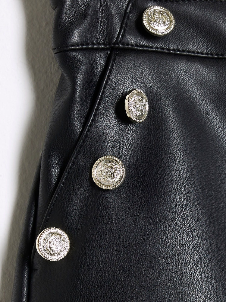 River Island Black Girls Faux Leather Military Shorts - Image 2 of 4