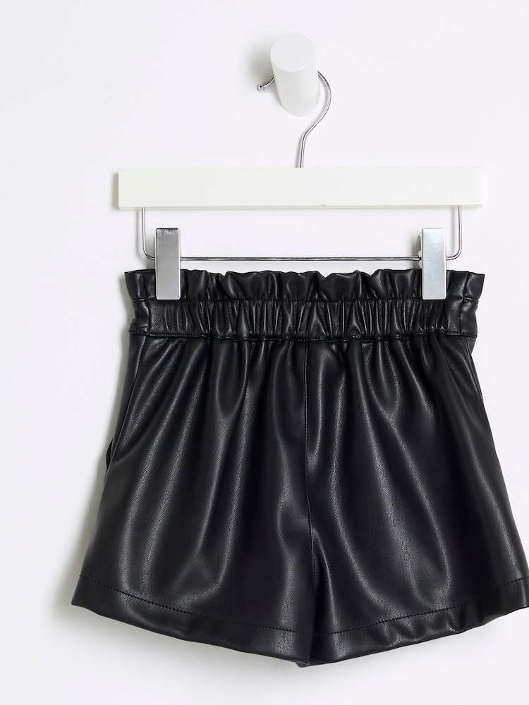 River Island Black Girls Faux Leather Military Shorts - Image 4 of 4 River Island Black Girls Faux Leather Military Shorts - Image 4 of 4