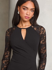 Lipsy Black Lace Keyhole Cross Front Long Sleeve Bodycon Dress - Image 2 of 4