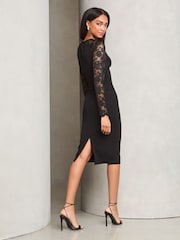 Lipsy Black Lace Keyhole Cross Front Long Sleeve Bodycon Dress - Image 4 of 4
