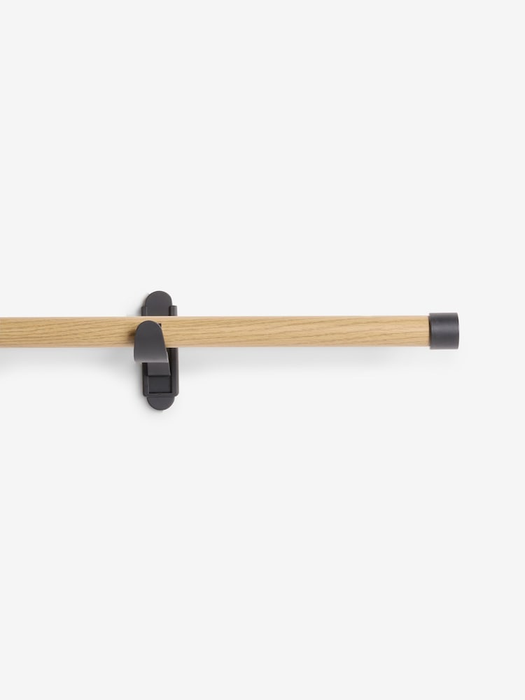 Black/Driftwood Wood Effect Klick Fit Stud Finial Extendable Curtain Pole Kit - Image 1 of 5