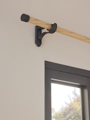 Black/Driftwood Wood Effect Klick Fit Stud Finial Extendable Curtain Pole Kit - Image 4 of 5
