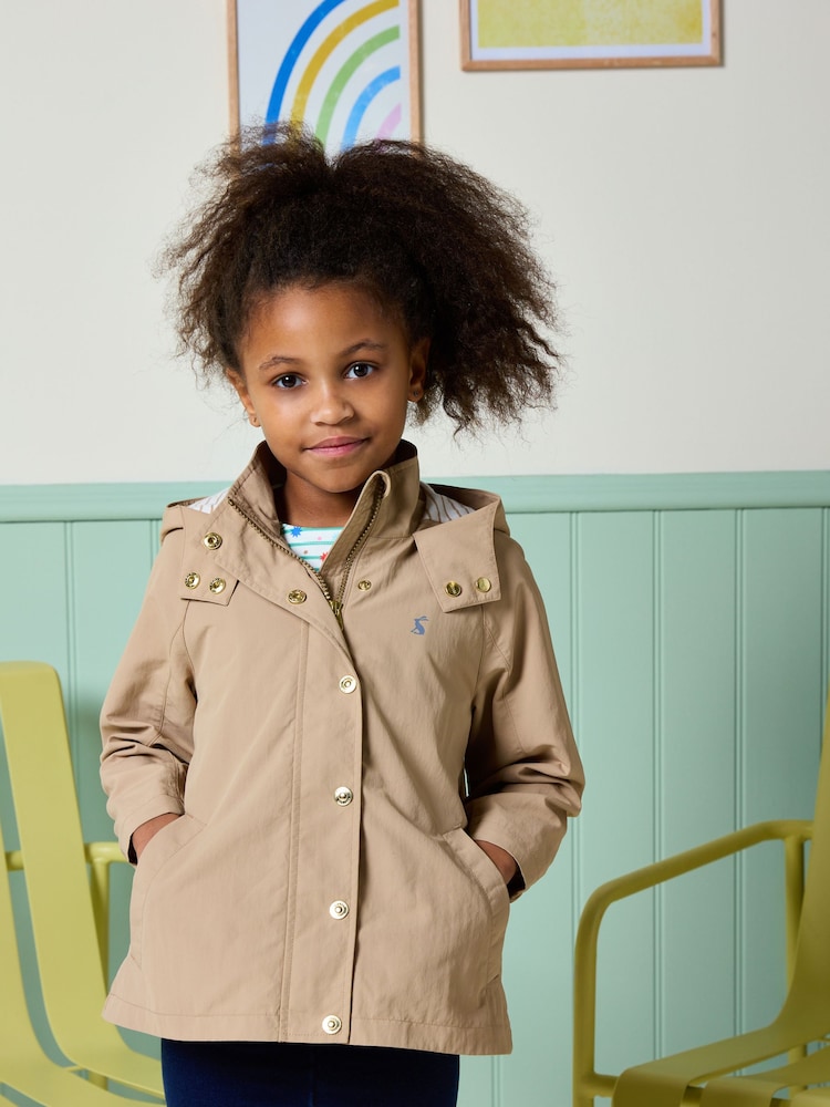 Joules Girls' Meadow Brown Showerproof Raincoat With Hood - Image 1 of 7