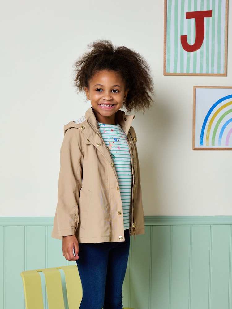 Joules Girls' Meadow Brown Showerproof Raincoat With Hood - Image 2 of 7