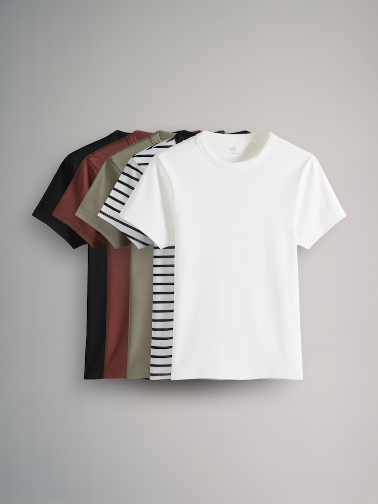 Khakigrün/Burgunderrot/Cream/Schwarz/Streifen - The Set – 5er-Pack gerippte Kurzarm-T-Shirts - Bild 2 von 13 Khakigrün/Burgunderrot/Cream/Schwarz/Streifen - The Set – 5er-Pack gerippte Kurzarm-T-Shirts - Bild 2 von 13