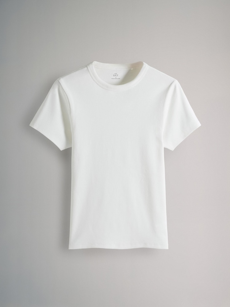 Khakigroen/Bordeauxrood/crèmekleurig/zwart/strepen - The Set verpakking van 5 geribde T-shirts met korte mouwen - Image 7 of 13
