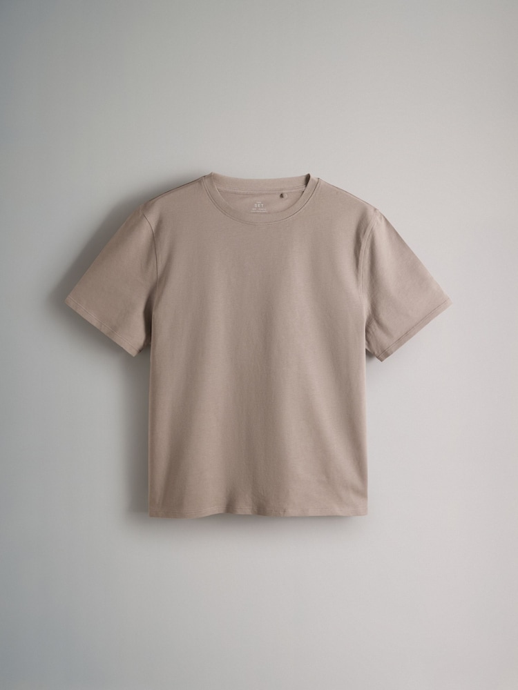 Zwart/taupe bruin/kiezelkleurig/grijs gemêleerd/crèmekleurig - The Set 5 Pack Relaxed Short Sleeve 100% Cotton T-Shirts - Image 11 of 14