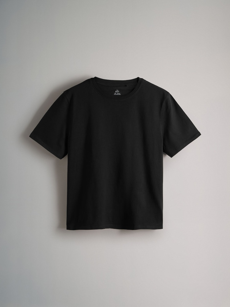 Zwart/taupe bruin/kiezelkleurig/grijs gemêleerd/crèmekleurig - The Set 5 Pack Relaxed Short Sleeve 100% Cotton T-Shirts - Image 12 of 14