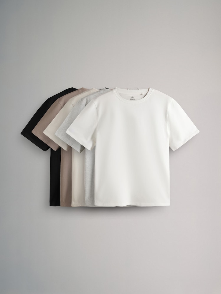 Schwarz/Taupe-Braun/Stone/Grau meliert/Cream - The Set Kurzarm-T-Shirts aus 100 % Baumwolle in Relaxed-Fit, 5er-Pack - Bild 2 von 14 Schwarz/Taupe-Braun/Stone/Grau meliert/Cream - The Set Kurzarm-T-Shirts aus 100 % Baumwolle in Relaxed-Fit, 5er-Pack - Bild 2 von 14