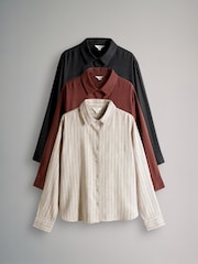 The Set Black/Red/Ecru Stripe 3 Pack Button Through Long Sleeve Shirts with Linen - Image 2 of 11