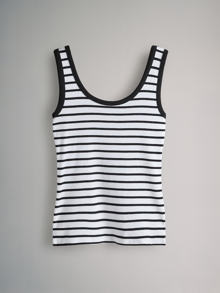 The Set Khaki Green/Burgundy Red/Cream/Black/Stripe 5 Pack Ribbed Scoop Neck Vests - Image 3 of 8